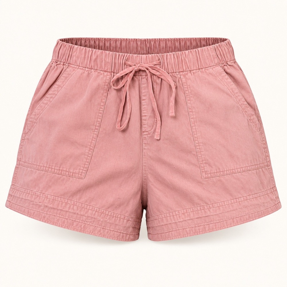 Cotton Pull On Shorts Pink Resort Vacation Natural Fiber Elastic Casual Mom L